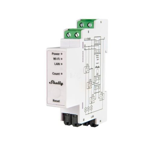 Shelly PRO 3EM RC 2000A három fázisú, nagy teljesítményű professzionális Wi-Fi + Ethernet fogyasztásmérő, 3x2000A Rogowski-tekercsekkel