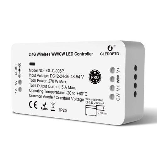 Gledopto Zigbee Pro WW/CW (CCT) LED vezérlés (Zigbee+RF) 12V / 24V / 36V / 48V / 54V DC