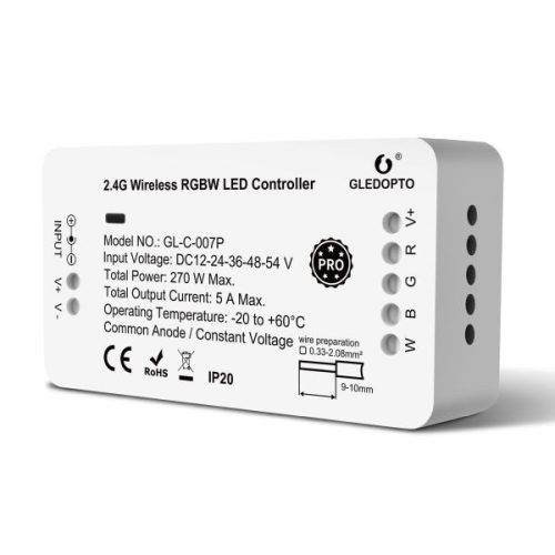 Gledopto Zigbee Pro RGBW LED vezérlés (Zigbee+RF) 12V / 24V / 36V / 48V / 54V DC