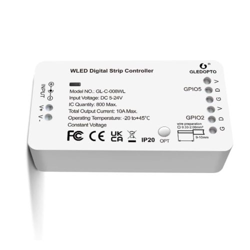 Gledopto GL-C-008WL Wi-Fi-s LED vezérlés, 5V-24V DC, WLED firmware-rel